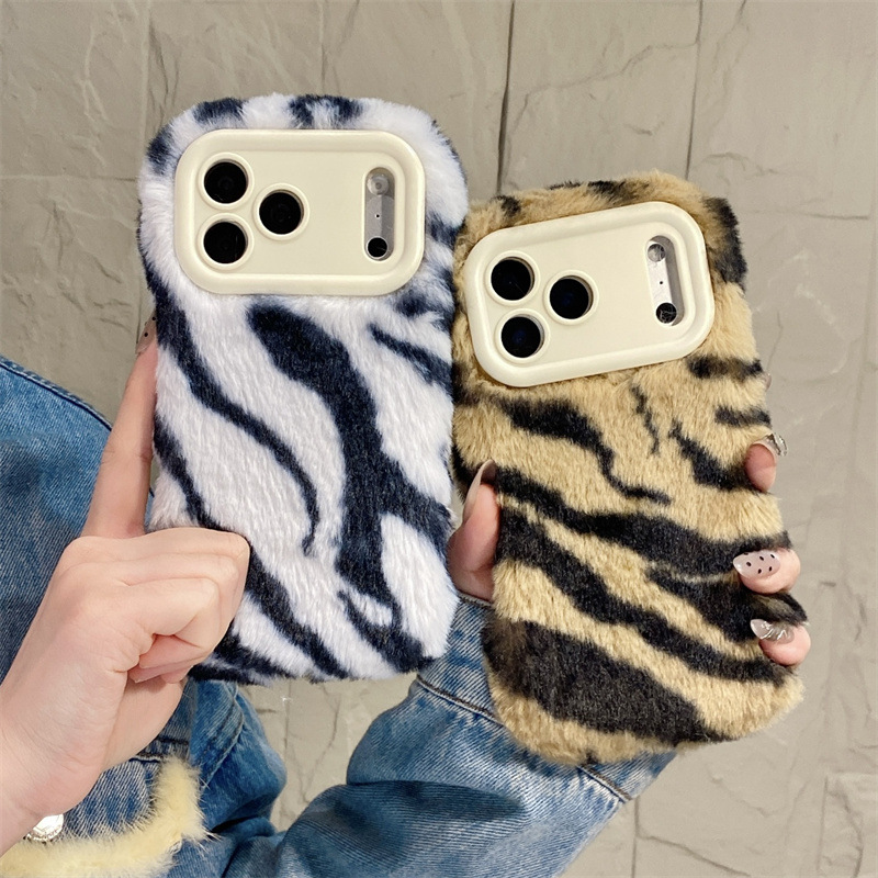 Phone Cases 13 - Luxe zebra-patroon pluche telefoonhoesje voor iPhone