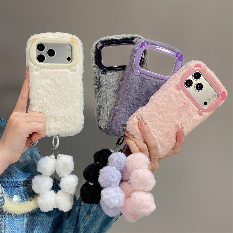 Phone Cases 13 - Luxe effenkleurige pluche telefoonhoes voor iPhone