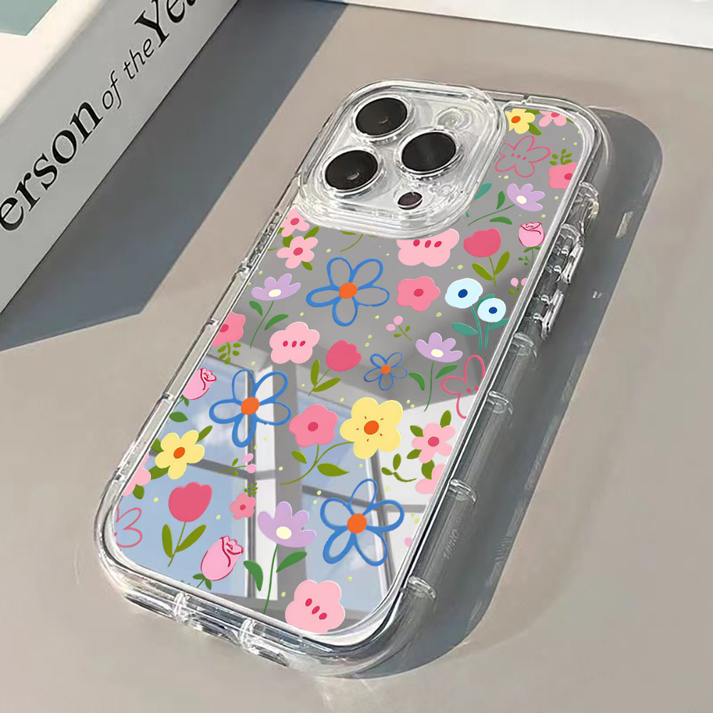 Phone Cases Korean - Koreaanse Ins Style Bloemige Zilveren Spiegel