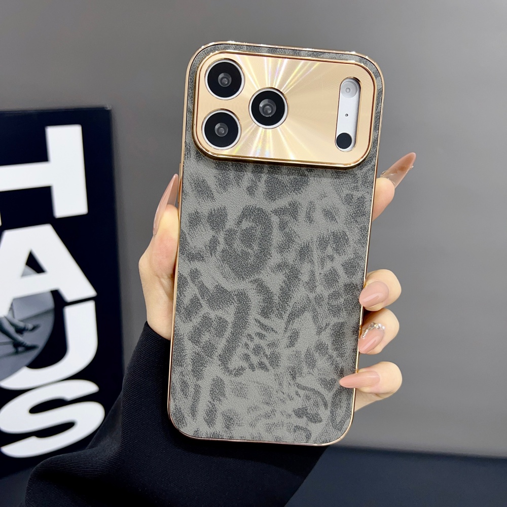 Luxury Plating Case - Luxe matte PU leoprint telefoonhoesje voor