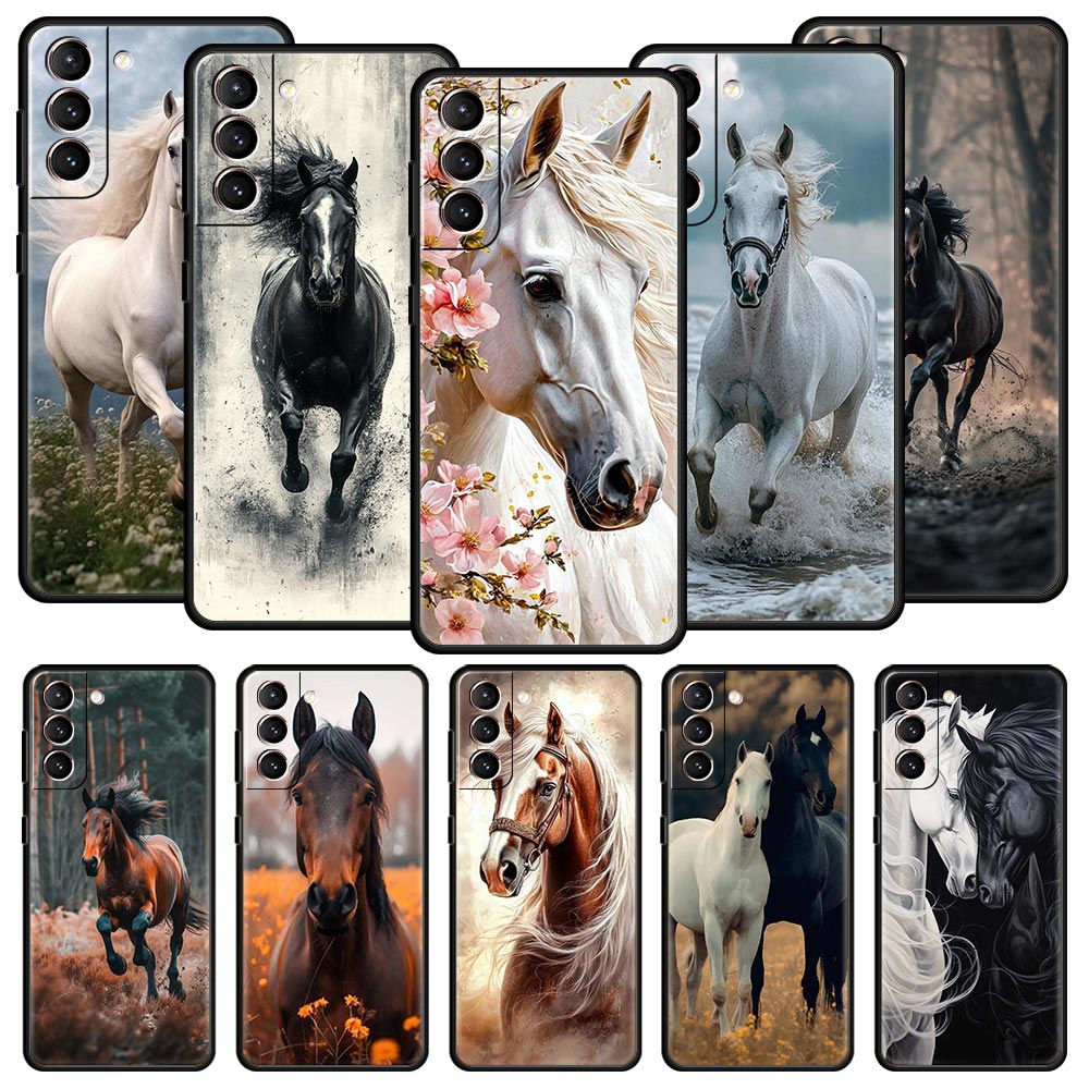 Zwart-witte galopperende paard - Phone Cases Horse recensie en prijs